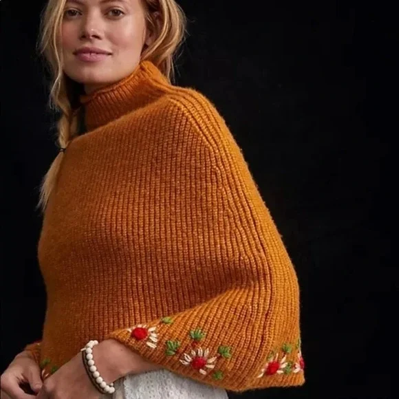 Anthropologie Daisy Embroidered Poncho - Picture 2 of 5